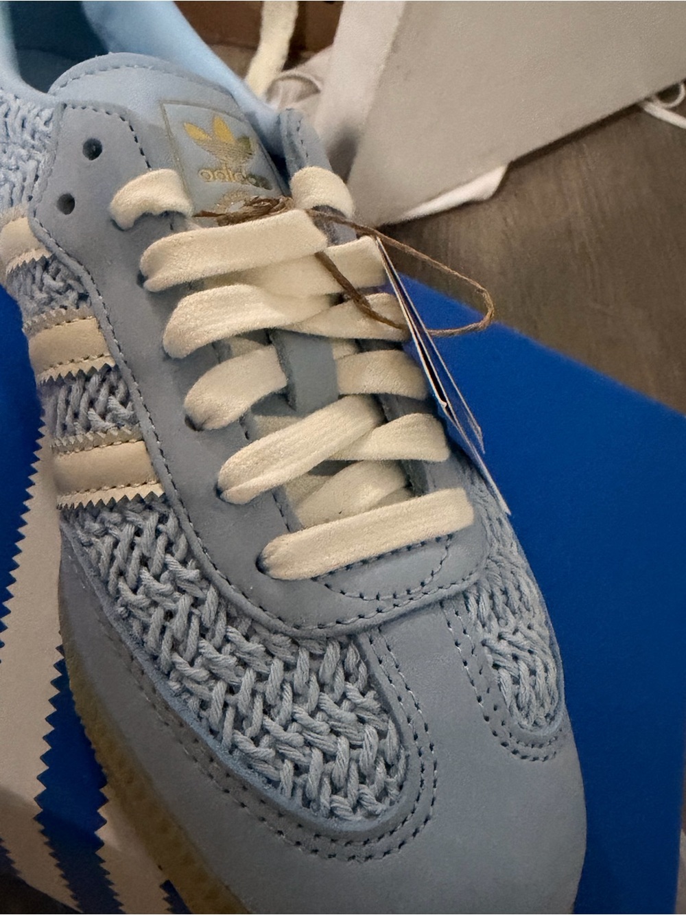 Adidas Women’s Light Blue Braided Sneaker with Cream Laces New with Box